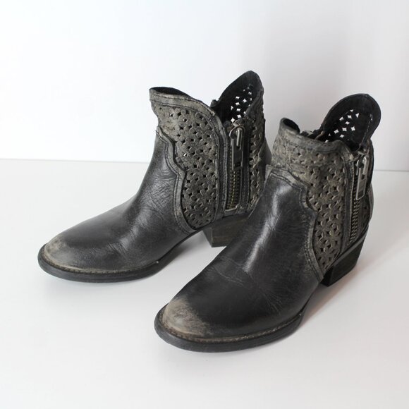 Circle G Corral Ankle Boots Cowhide Leather Cut Out distressed black Women's 5.5 - Picture 7 of 14